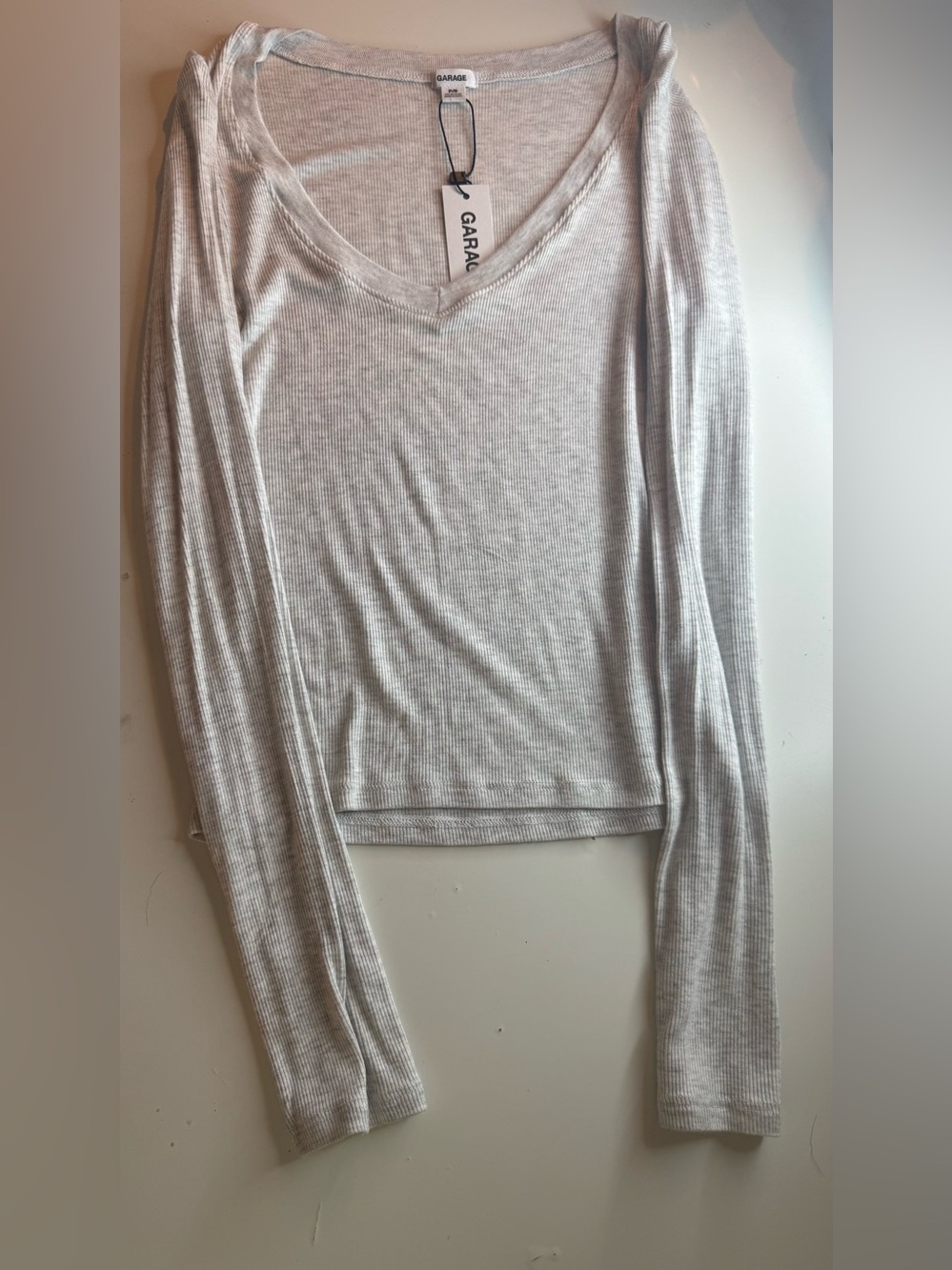 Garage Women's Long Sleeve Tara V-Neck Top in Spring Gray